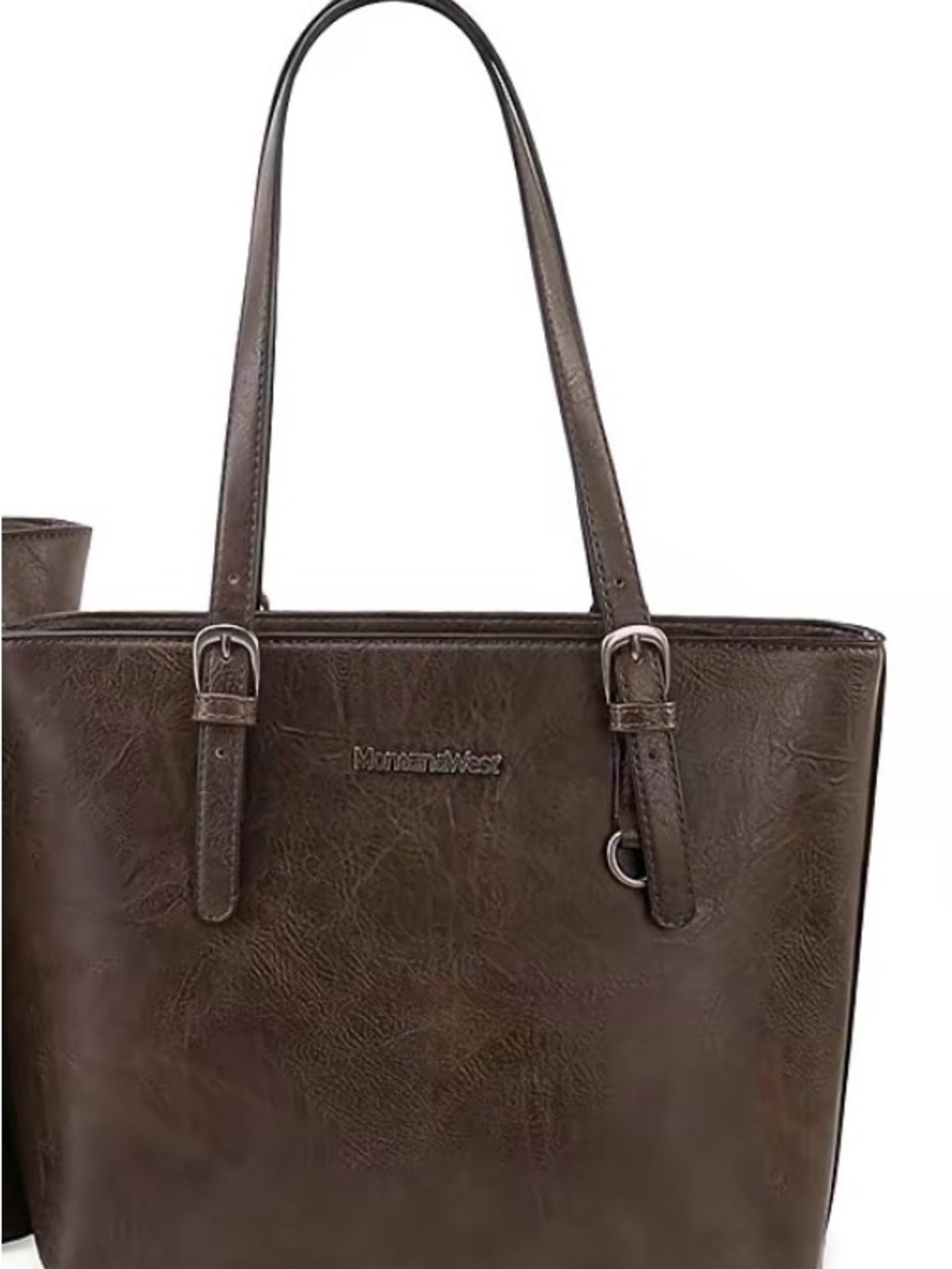 Montana West Dark Brown Leather Tote with Silver Hardware